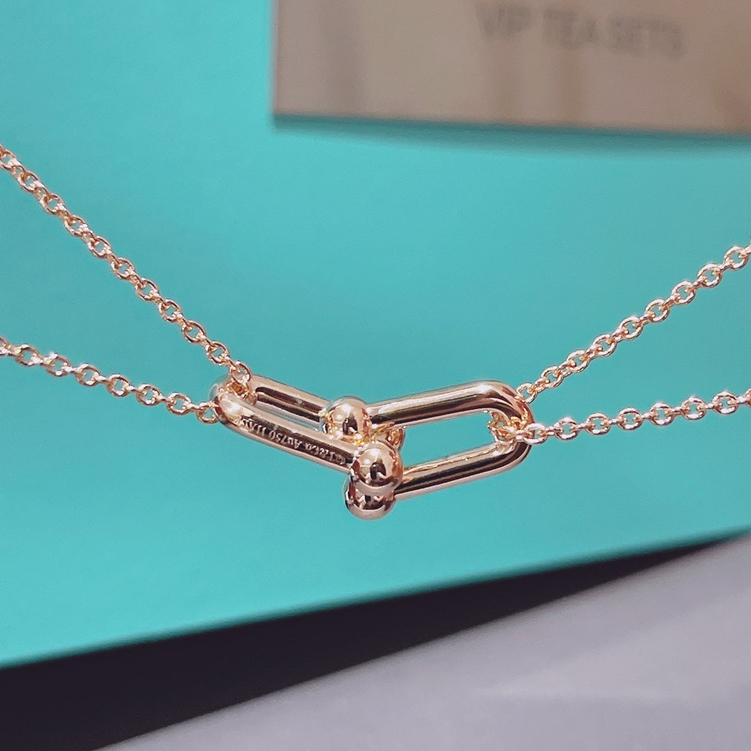[Ornora Jewelry]HARDWEAR DOUBLE LINK PEDANT PINK GOLD NECKLACE