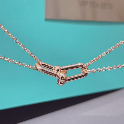 [Ornora Jewelry]HARDWEAR DOUBLE LINK PEDANT PINK GOLD NECKLACE