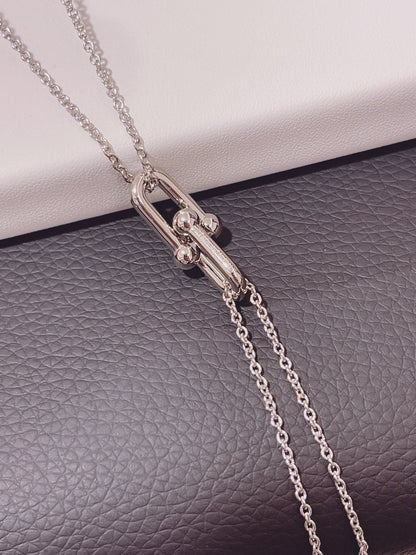 [Ornora Jewelry]HARDWEAR DOUBLE LINK PEDANT SILVER NECKLACE