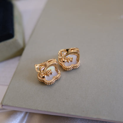 [OrnoraJewelry]LUCKY PINK GOLD WHITE MOP EARRINGS