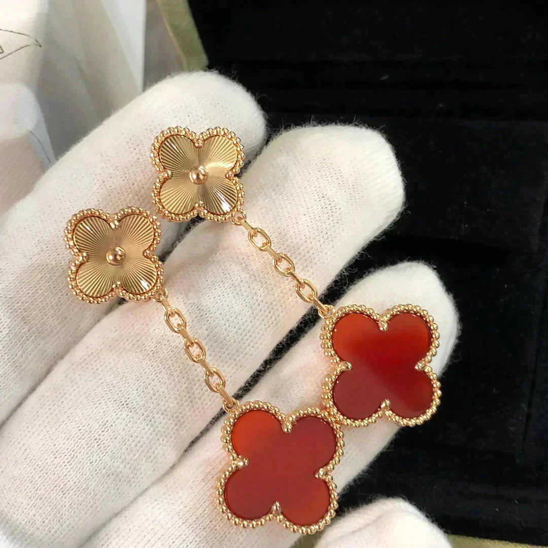 [OrnoraJewelry]CLOVER 2 MOTIF  LASER CARNELIAN EARRINGS