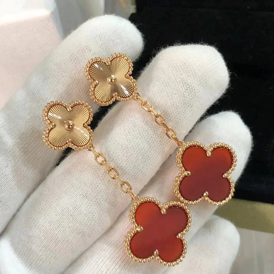 [OrnoraJewelry]CLOVER 2 MOTIF  LASER CARNELIAN EARRINGS