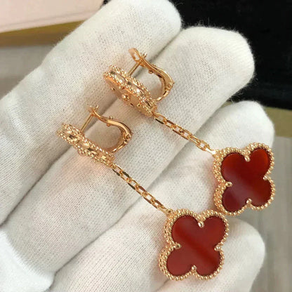 [OrnoraJewelry]CLOVER 2 MOTIF  LASER CARNELIAN EARRINGS