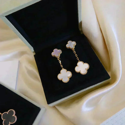 [OrnoraJewelry]CLOVER 2 MOTIF WHITE MOP EARRINGS