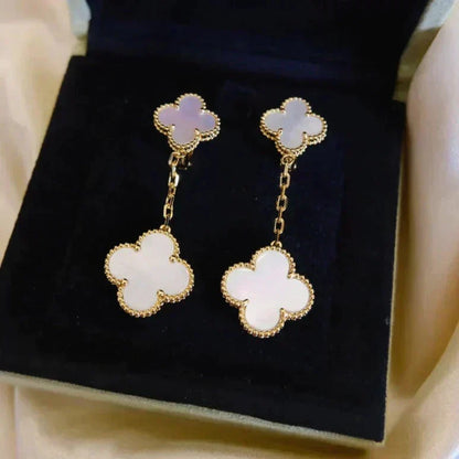 [OrnoraJewelry]CLOVER 2 MOTIF WHITE MOP EARRINGS