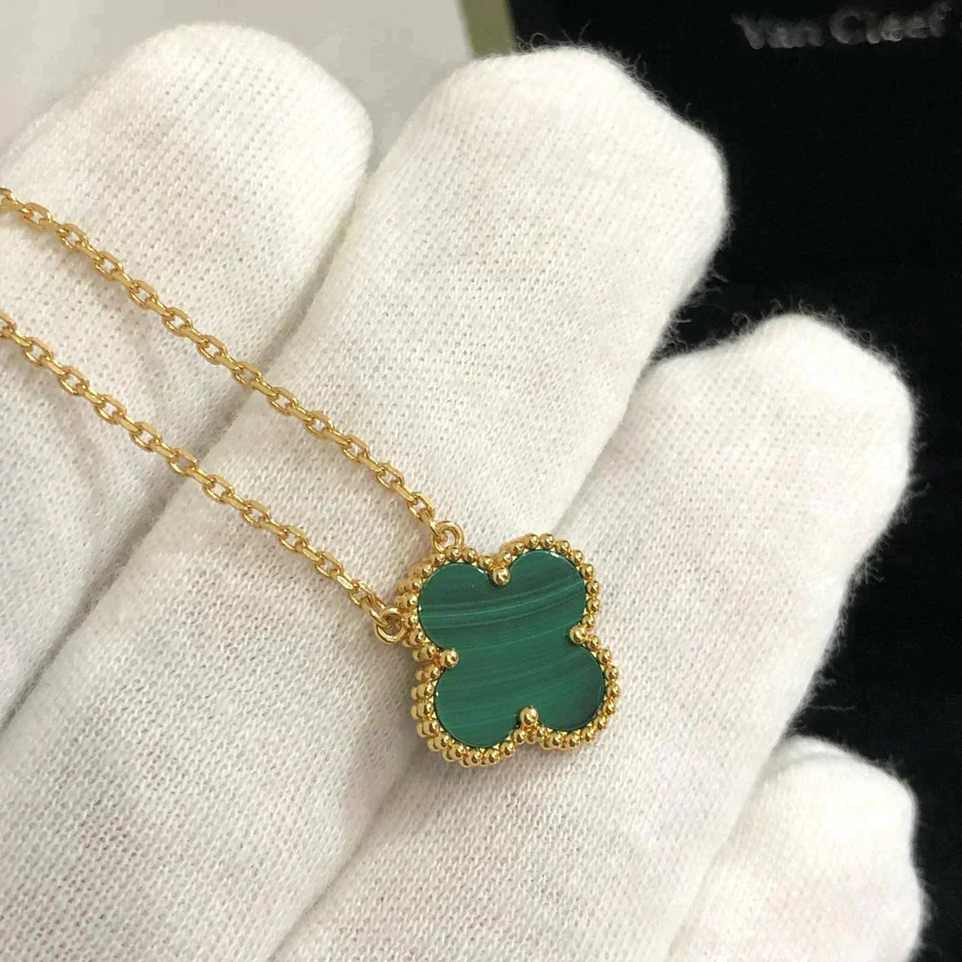 [OrnoraJewelry]CLOVER 15MM MALACHITE SINGLE FLOWER  NECKLACE