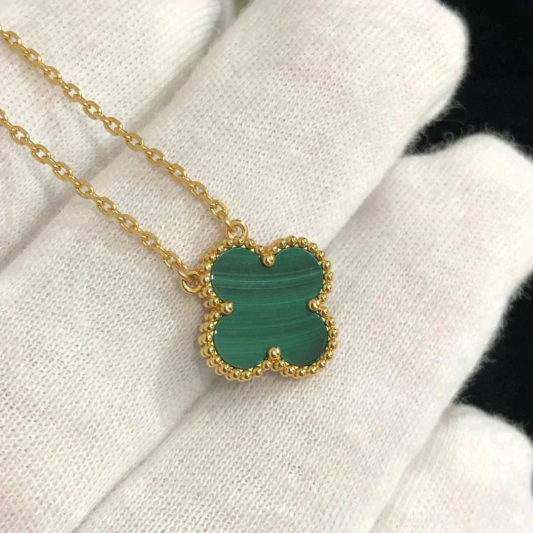 [OrnoraJewelry]CLOVER 15MM MALACHITE SINGLE FLOWER  NECKLACE