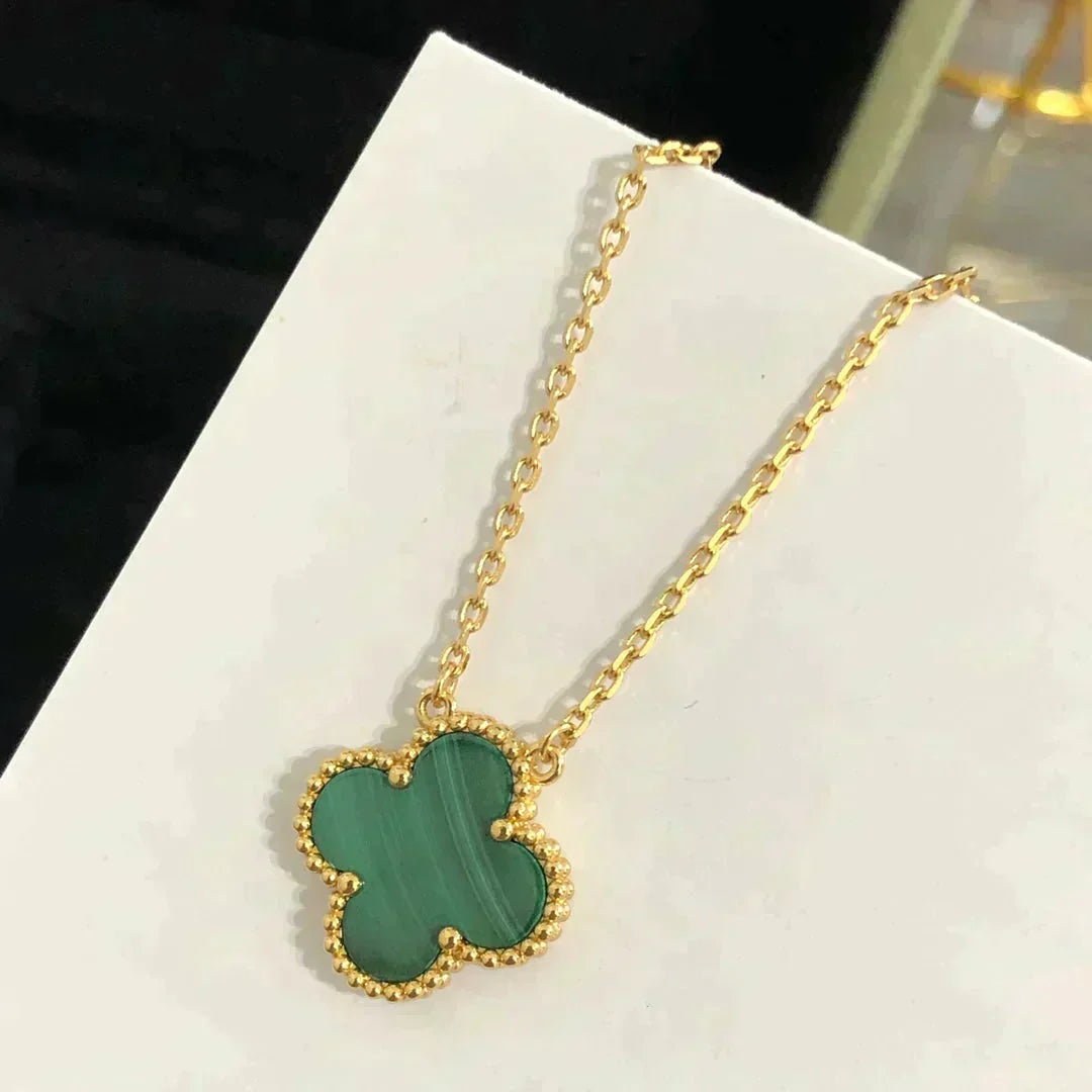 [OrnoraJewelry]CLOVER 15MM MALACHITE SINGLE FLOWER  NECKLACE