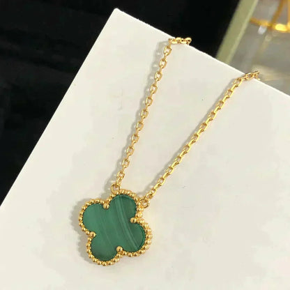 [OrnoraJewelry]CLOVER 15MM MALACHITE SINGLE FLOWER  NECKLACE