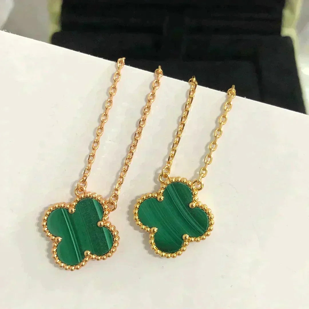 [OrnoraJewelry]CLOVER 15MM MALACHITE SINGLE FLOWER  NECKLACE