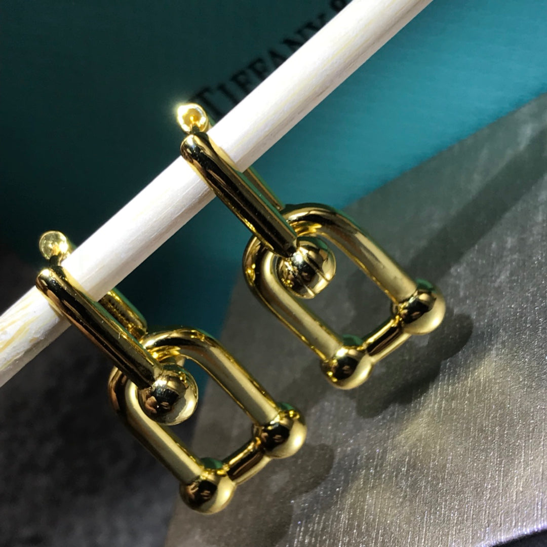 [Ornora Jewelry]HARDWARE DROP EARRINGS DOUBLE LINK