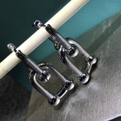 [Ornora Jewelry]HARDWARE DROP EARRINGS DOUBLE LINK