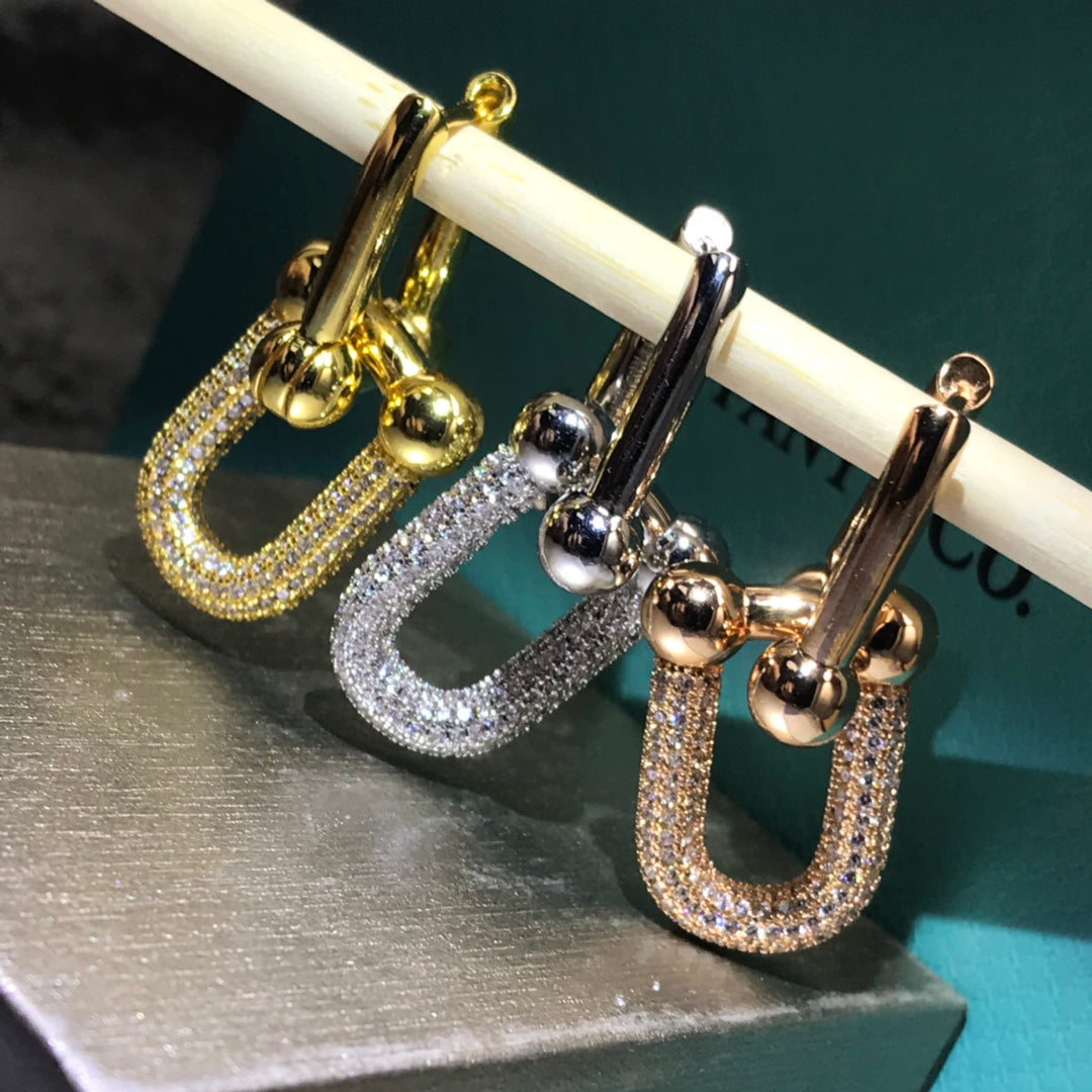 [Ornora Jewelry]HARDWARE DROP EARRINGS DOUBLE LINK DIAMOND