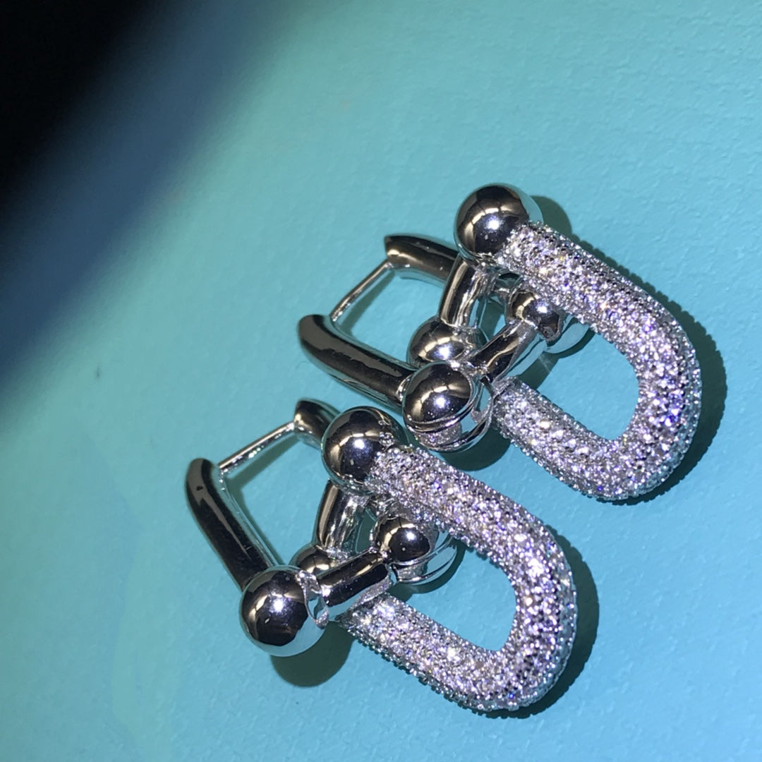[Ornora Jewelry]HARDWARE DROP EARRINGS DOUBLE LINK DIAMOND