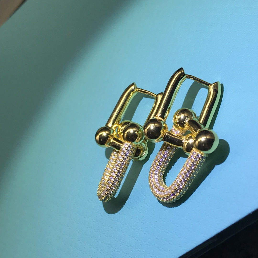 [Ornora Jewelry]HARDWARE DROP EARRINGS DOUBLE LINK DIAMOND