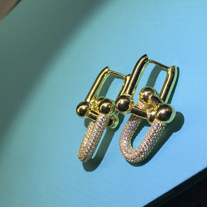 [Ornora Jewelry]HARDWARE DROP EARRINGS DOUBLE LINK DIAMOND