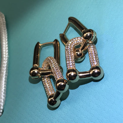 [Ornora Jewelry]HARDWARE DROP EARRINGS DOUBLE LINK DIAMOND