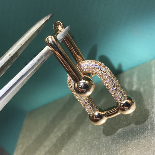 [Ornora Jewelry]HARDWARE DROP EARRINGS DOUBLE LINK DIAMOND