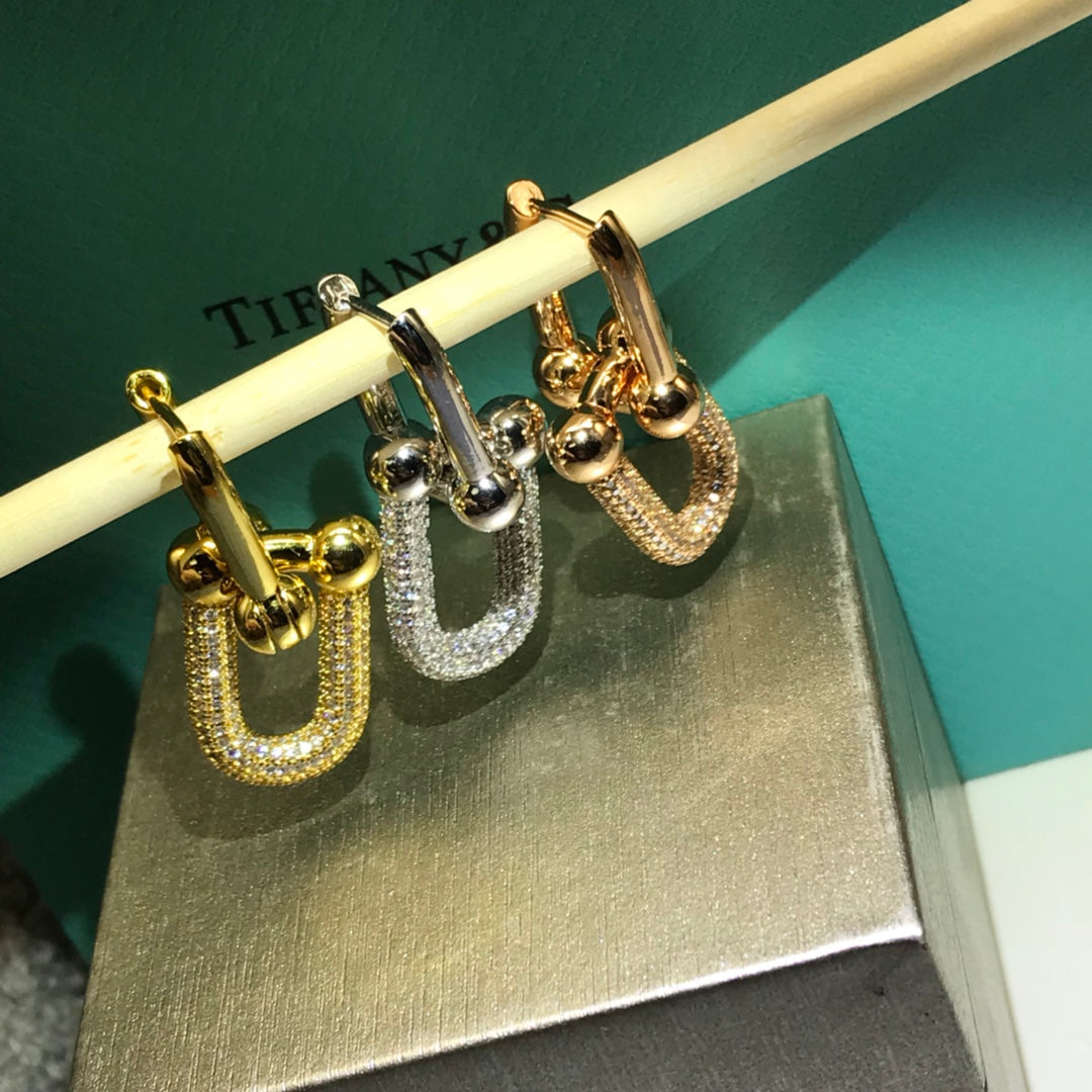[Ornora Jewelry]HARDWARE DROP EARRINGS DOUBLE LINK DIAMOND