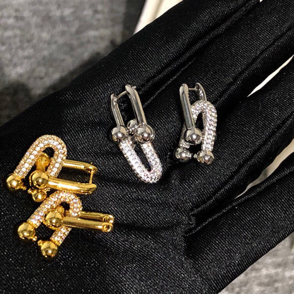 [Ornora Jewelry]HARDWARE DROP EARRINGS DOUBLE LINK DIAMOND