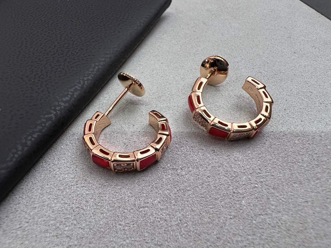 [OrnoraJewelry]SERPENTI CARNELIAN PINK GOLD EARRINGS