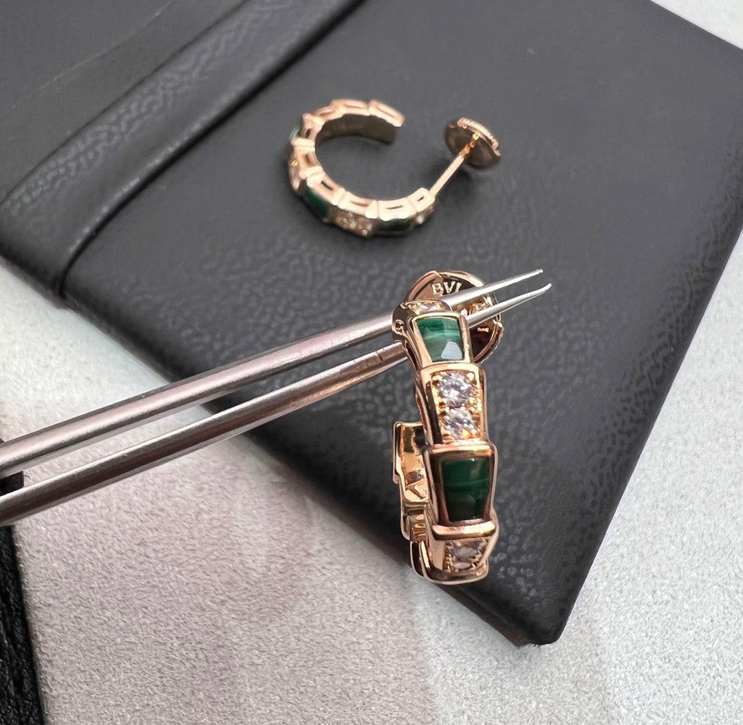 [OrnoraJewelry]SERPENTI MALACHITE PINK GOLD EARRINGS