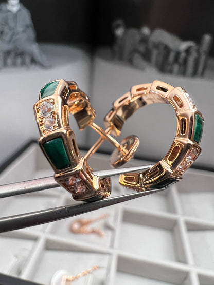 [OrnoraJewelry]SERPENTI MALACHITE PINK GOLD EARRINGS