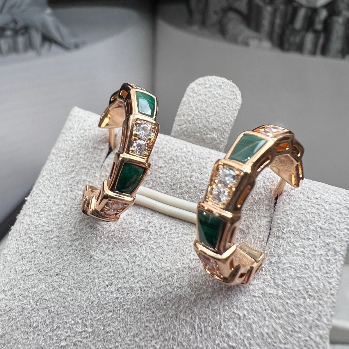 [OrnoraJewelry]SERPENTI MALACHITE PINK GOLD EARRINGS