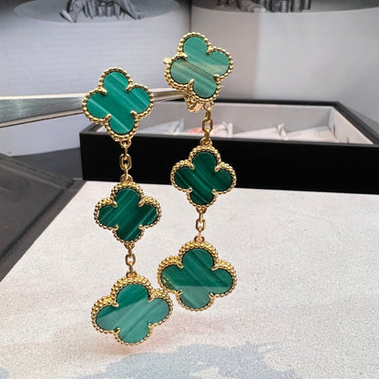 [OrnoraJewelry]CLOVER MALACHITE 3 MOTIFS GOLD