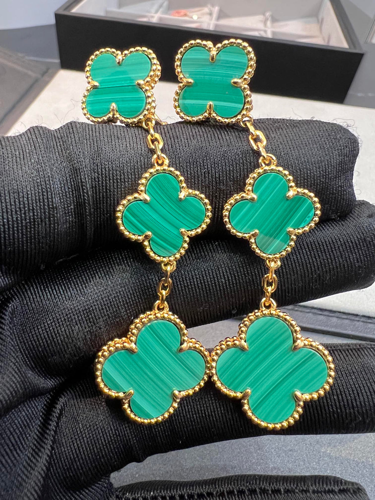 [OrnoraJewelry]CLOVER MALACHITE 3 MOTIFS GOLD