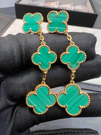 [OrnoraJewelry]CLOVER MALACHITE 3 MOTIFS GOLD