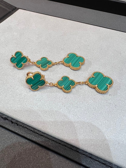 [OrnoraJewelry]CLOVER MALACHITE 3 MOTIFS GOLD