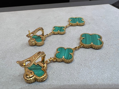 [OrnoraJewelry]CLOVER MALACHITE 3 MOTIFS GOLD
