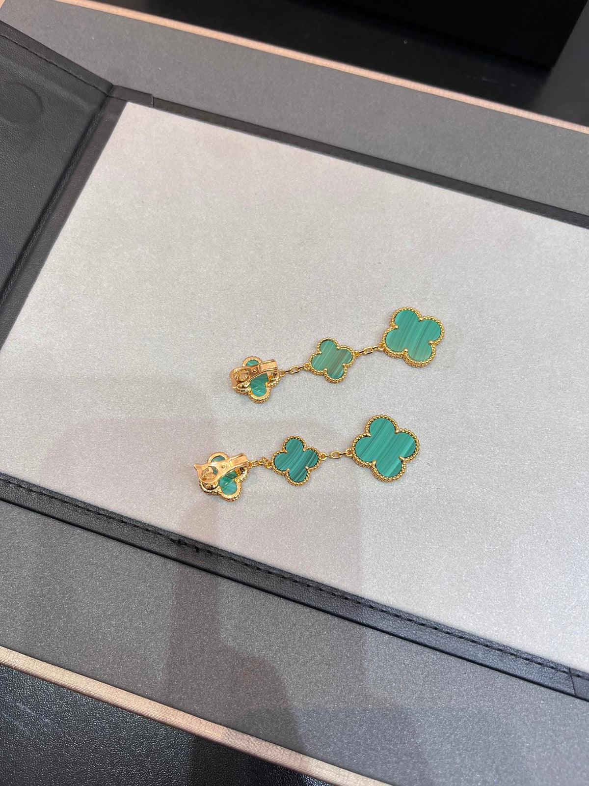 [OrnoraJewelry]CLOVER MALACHITE 3 MOTIFS GOLD