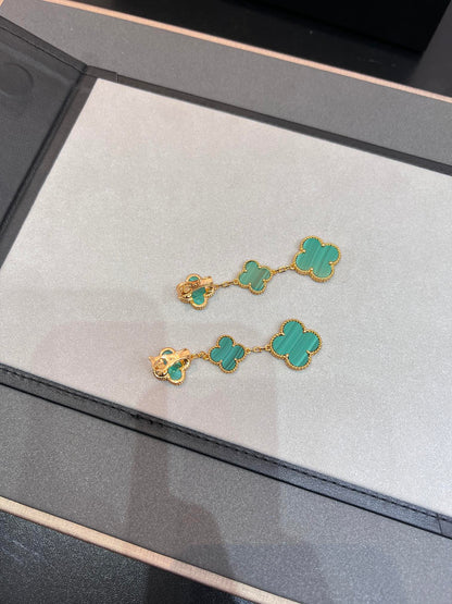 [OrnoraJewelry]CLOVER MALACHITE 3 MOTIFS GOLD
