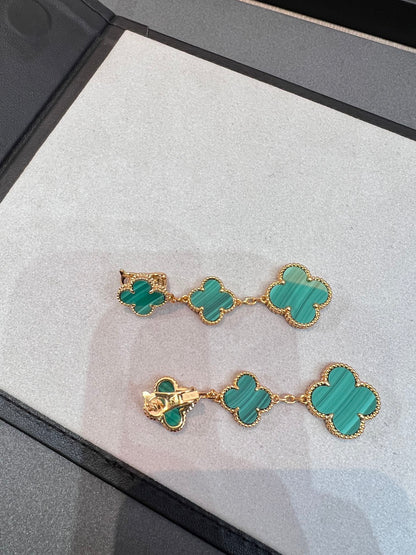 [OrnoraJewelry]CLOVER MALACHITE 3 MOTIFS GOLD