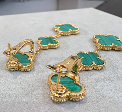 [OrnoraJewelry]CLOVER MALACHITE 3 MOTIFS GOLD