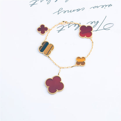 [OrnoraJewelry]CLOVER BRACELET 5 MOTIFS CARNELIAN TIGER EYE
