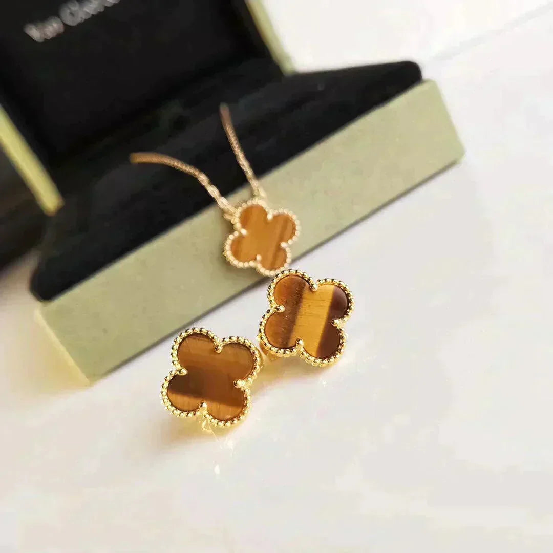 [OrnoraJewelry]CLOVER MEDIUM 1 MOTIFS TIGER EYE EARRINGS