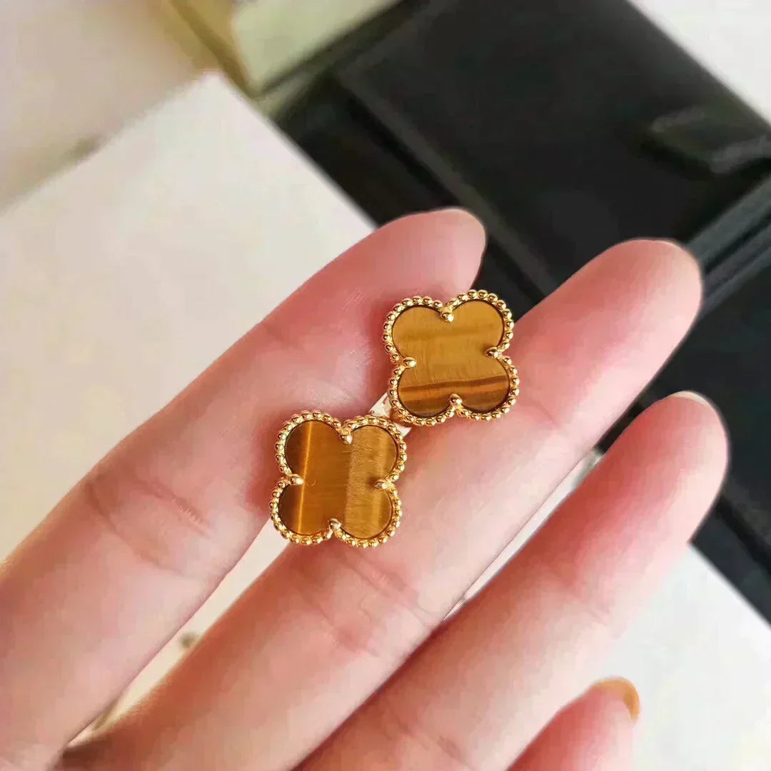 [OrnoraJewelry]CLOVER MEDIUM 1 MOTIFS TIGER EYE EARRINGS