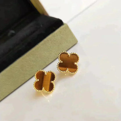 [OrnoraJewelry]CLOVER MEDIUM 1 MOTIFS TIGER EYE EARRINGS