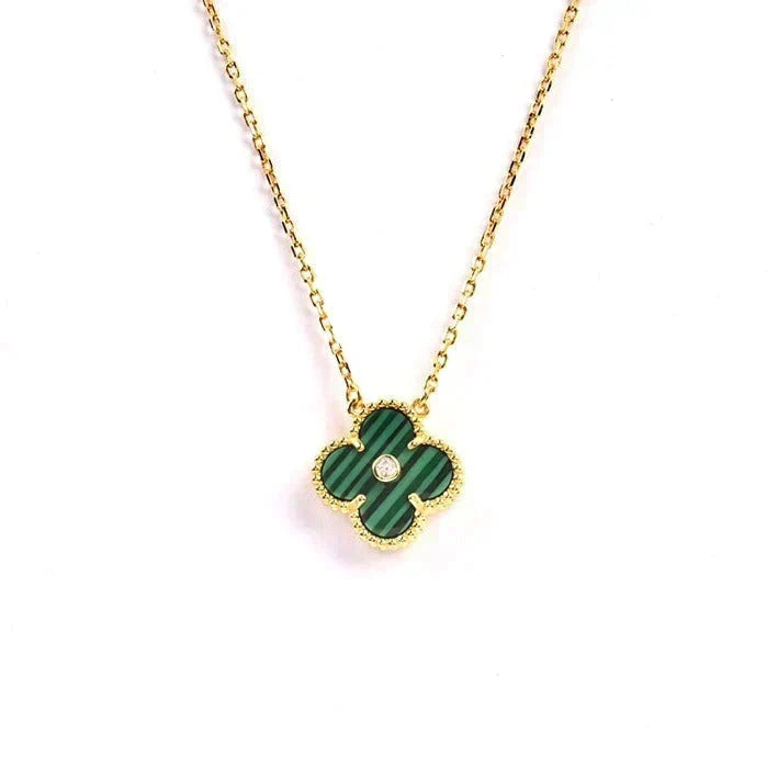 [OrnoraJewelry]CLOVER 15MM DIAMOND TURQUOISE NECKLACE
