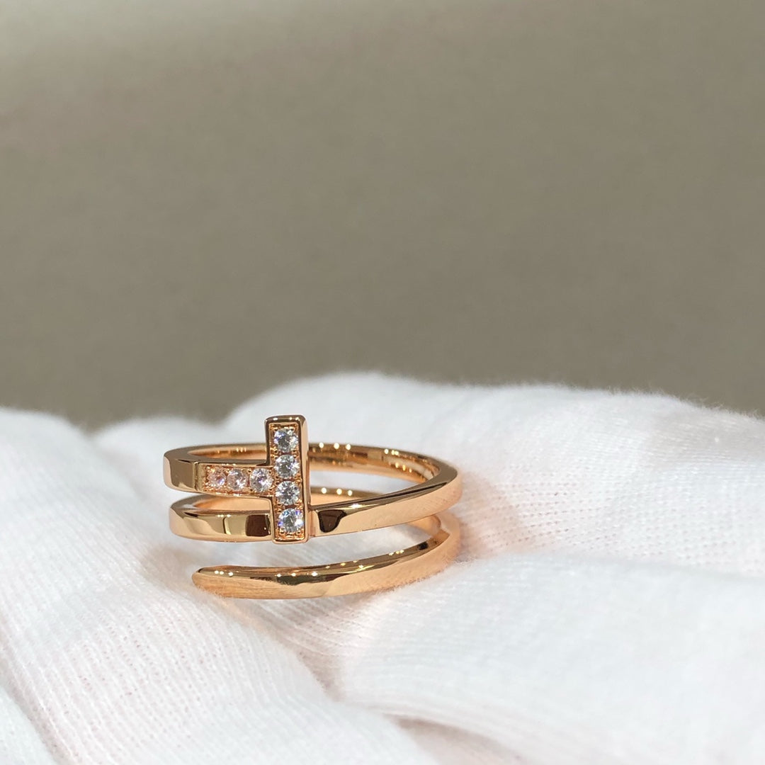 [Ornora Jewelry]T WIRE DOUBLE ROWS RING PINK GOLD