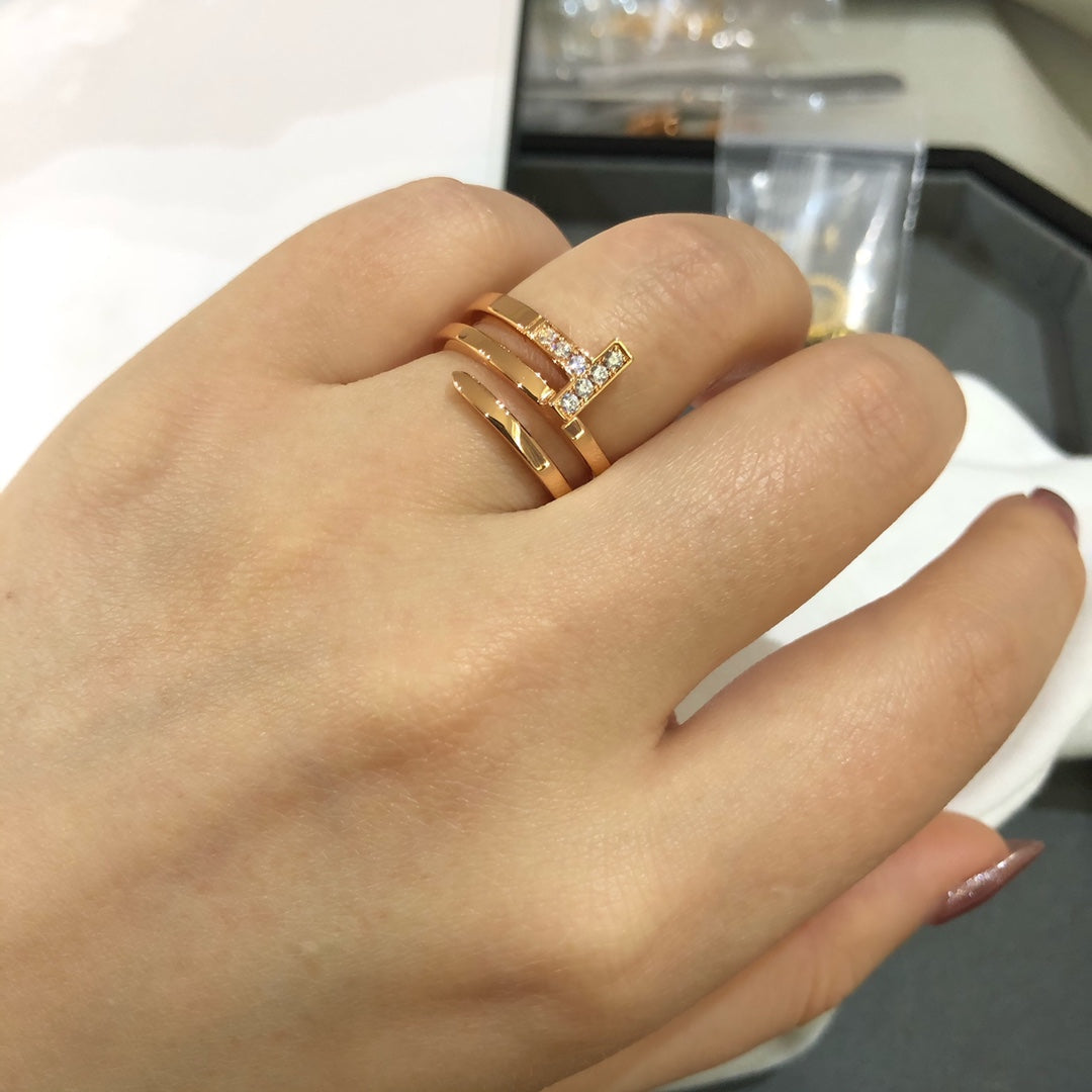 [Ornora Jewelry]T WIRE DOUBLE ROWS RING PINK GOLD