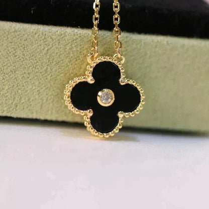 [OrnoraJewelry]CLOVER 15MM DIAMOND ONYX NECKLACE