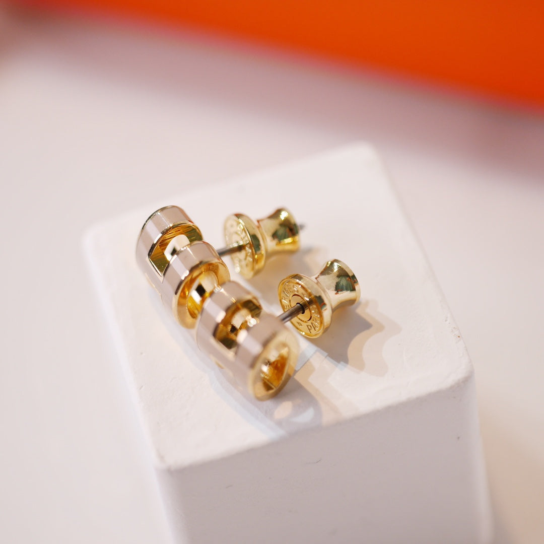 [OrnoraJewelry]MINI POP H GOLD EARRINGS GREY