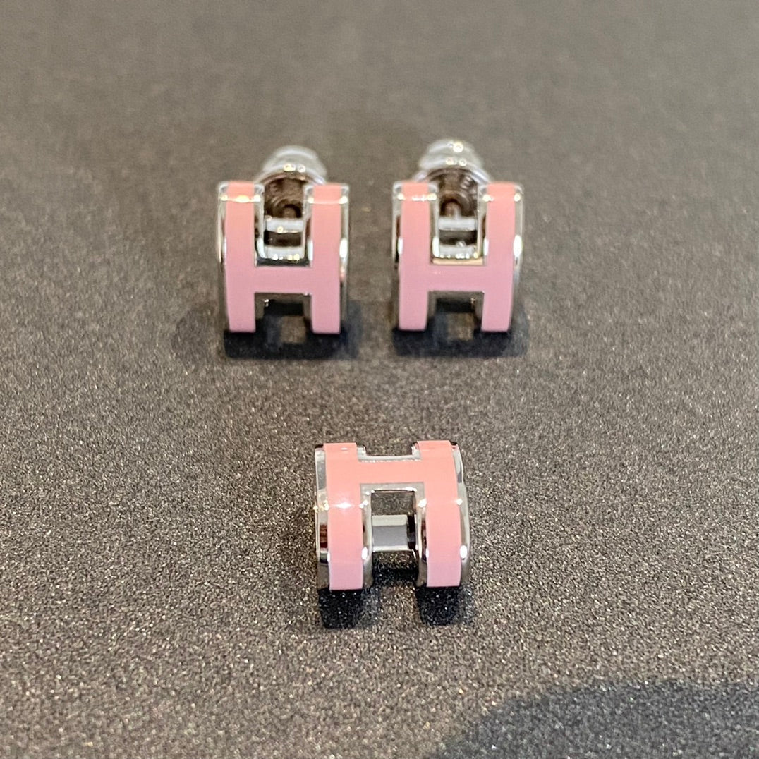 [OrnoraJewelry]MINI POP H SILVER EARRINGS PINK