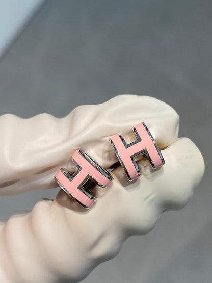 [OrnoraJewelry]MINI POP H SILVER EARRINGS PINK