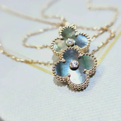 [OrnoraJewelry]CLOVER 15MM DIAMOND AND MOTHER-OF-GREY NECKLACE