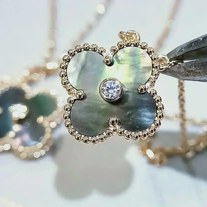 [OrnoraJewelry]CLOVER 15MM DIAMOND AND MOTHER-OF-GREY NECKLACE